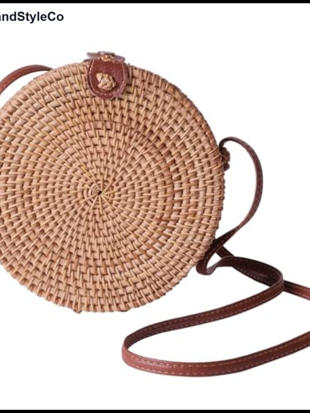 Handmade Woven Rattan Crossbody Bag Genuine Leather Strap Boho Purse